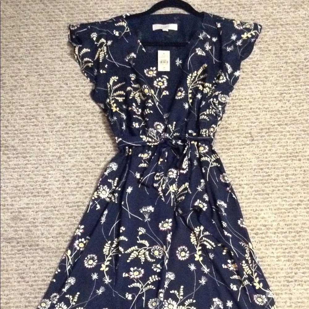 NWT LOFT navy floral petite dress sz: small